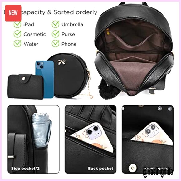 Mini Backpack Set with Shoulder Bag and Wallet, Artificial Leather, 3-Piece main image 7